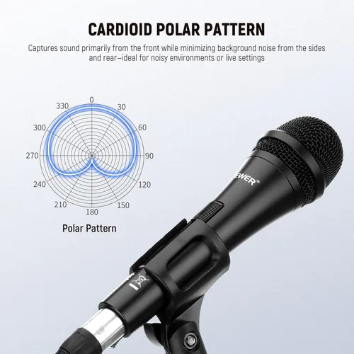 Miniatura 3 de NEEWER NW-040 Micrófono dinámico cardioide con cable XLR, carcasa rígida de metal, micrófono unidireccional para instrumentos musicales, voz