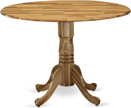Miniatura 15 de East West Furniture DLT-BLK-T mesa de comedor redonda - con tapa redonda y 2 hojas desplegables y pata de pedestal, 42x29.5 pulgadas, acabado negro