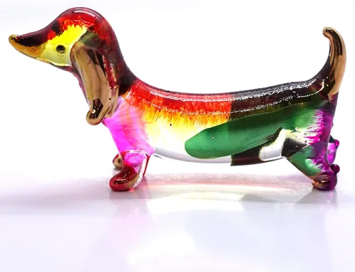 Miniatura 24 de Figuras en miniatura de perro salchicha soplado a mano, arte de animales coleccionables, regalo para decoración del hogar (4 pulgadas, azul negro)