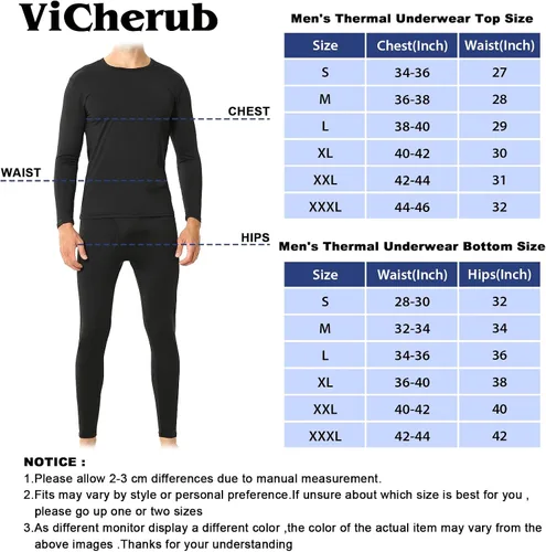 Miniatura 6 de ViCherub Thermal Underwear for Men Fleece Lined Long Johns Thermals Top and Bottom Set Base Layer for Cold Weather