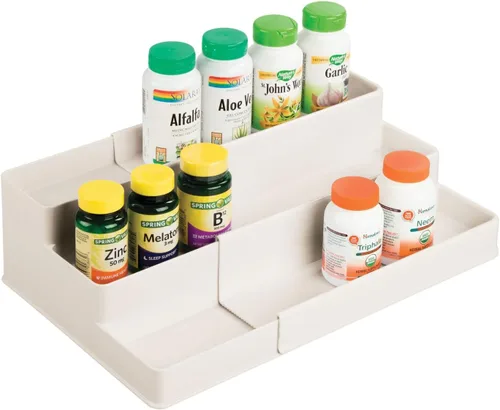 Miniatura 7 de mDesign Organizador de estante de plástico expandible de 3 niveles, almacenamiento para tocador de baño, gabinete, armario, cajón, capacidad