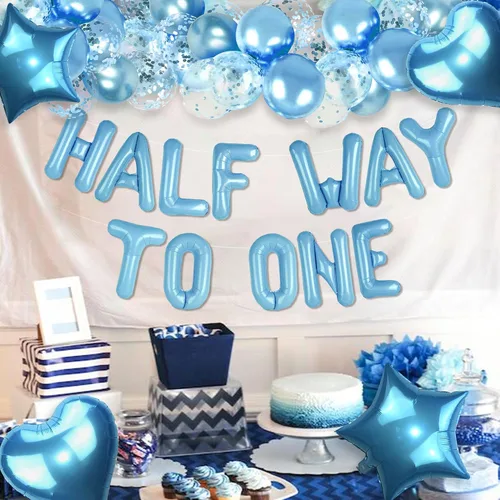 Miniatura 7 de JeVenis Globos de Mitad Camino a Uno para Cumpleaños de 1/2 Año, Decoraciones de Cumpleaños de Mitad Camino a Uno (azul)