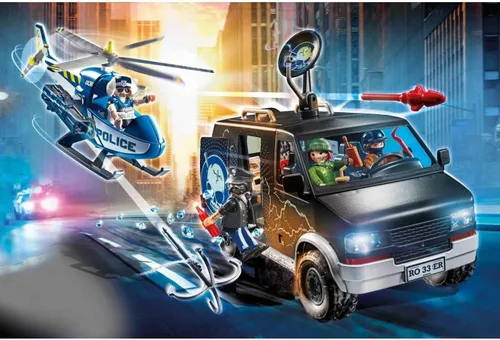 Miniatura 2 de Playmobil Persecución en helicóptero con furgoneta fugitiva