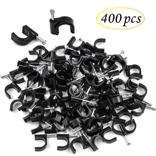 Miniatura 2 de 400 clips de cable negros de 4/6/8/0.394 in, clips de cable de clavo en clips de cable, pinzas de cable coaxiales, clavos de cable para gestión
