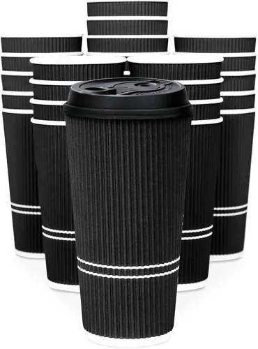 To Go - Tazas de café con tapas, taza de café desechable de 22 onzas con tapa. Tazas calientes grandes de papel de viaje Togo con ondas aisladas