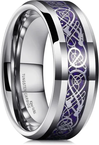 King Will DRAGON - Anillo de carburo de tungsteno para hombre, 0.315 in0.236 in0.197 in, rojoverde, fibra de carbono, negro, dragón celta, ajuste