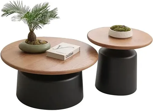 Miniatura 9 de Juego de 2 mesas de Centro redondas, mesa de Centro moderno, de Madera para sala de Estar, fácil de montar, para sala de Estar
