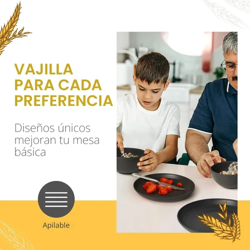 Miniatura 3 de Teivio - Juego de vajilla de paja de trigo de 32 piezas para cocina, juego de platos de plástico irrompible, servicio para 8, juego moderno de Negro