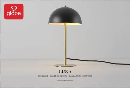 Miniatura 7 de Globe Electric 52938 Luna - Lámpara de escritorio de 15 pulgadas, negro mate, detalles de latón mate, interruptor basculante de encendido/apagado