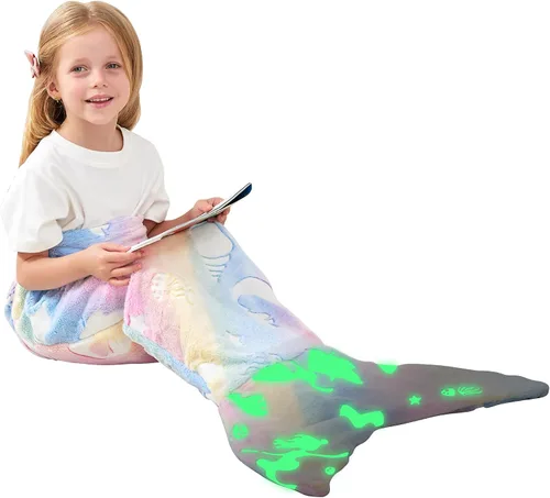 Miniatura 14 de Viviland Manta de cola de sirena – Manta de felpa de sirena para niñas, para todas las estaciones, manta de franela suave para acurrucarse, saco