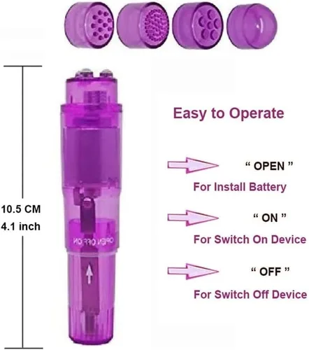 Miniatura 7 de Pequeño masajeador mini portátil en forma de bolígrafo para cuerpo, cara, cuello, cabeza, espalda con 4 cabezales (rosa y morado)