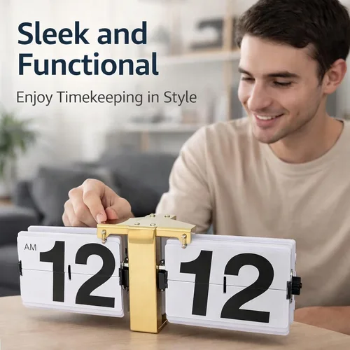 Miniatura 4 de Reloj automático con tapa mecánica digital con soporte dorado y tapa blanca, funciona con batería de 12 horas para colgar en escritorio y pared