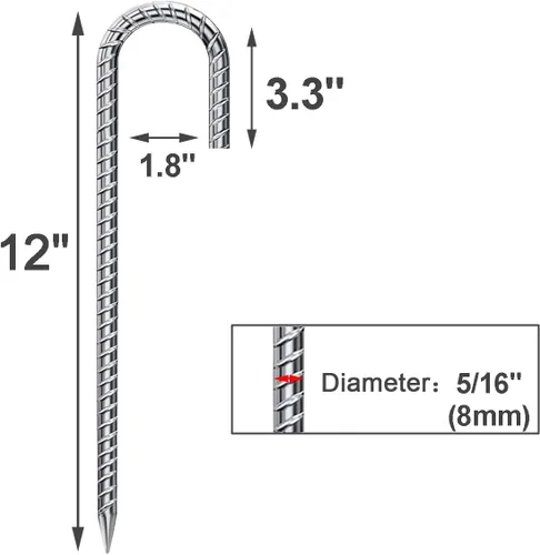 Miniatura 3 de Rebar Estacas de 12 pulgadas, paquete de 10 estacas de metal resistente en J, estacas de valla para trampolín, valla, tienda de campaña