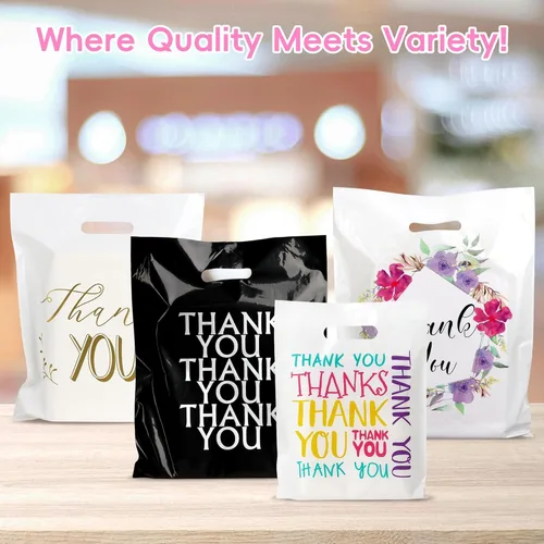 Miniatura 9 de POPGIFTU Bolsas de agradecimiento florales con asas, bolsa de plástico de 12 x 15 pulgadas, paquete de 100 – Boutique, regalo, recuerdo de fiesta