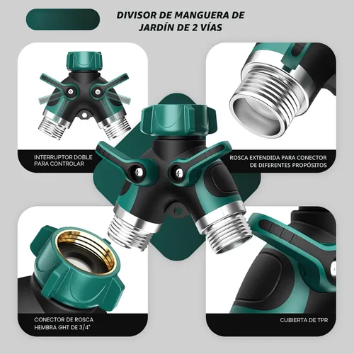 Miniatura 2 de Divisor de manguera de jardín de 2 vías con válvula de cierre, divisor de espiga de agua para conector de manguera de 3/4 pulgadas, divisor de grifo