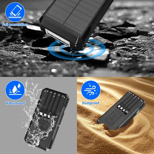 Miniatura 6 de Banco de Energía Cargador Solar 49800mAh, Carga Inalámbrica Portátil para Teléfono con 4 Cables Incorporados Carga Rápida 22.5W, Puerto