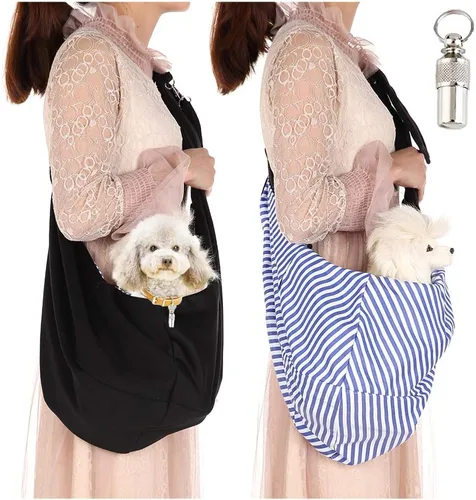 Bolsa de viaje pequeña para perros y gatos – Transportador de mascotas manos libres con correa ajustable y barril de identificación de acero