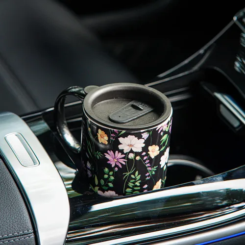 Miniatura 9 de Topadorn Taza de viaje de cerámica negra de 17 onzas con tapa, taza de café floral oscuro, apta para microondas y lavavajillas, caja de regalo