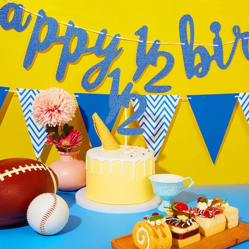 Miniatura 4 de Boao Juego de Decoraciones de Medio Cumpleaños Pre-Ensartadas de 6 Meses Pancarta de Feliz 1/2 Cumpleaños, Adorno para Pastel de Medio Año