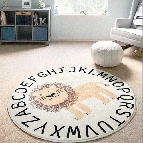 Miniatura 12 de Poowe Alfombra de juego para niños, alfombra redonda educativa del alfabeto, suave, antideslizante, para el dormitorio de los niños pequeños León-2