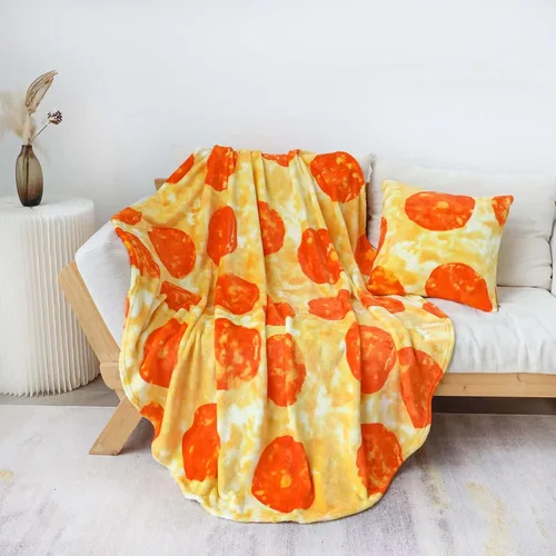 Miniatura 4 de Bnuitland - Manta graciosa de 72 pulgadas con diseño de pizza y funda para almohada (45×45 cm), 300 GSM, manta gigante de doble cara, novedosa