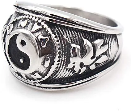 Miniatura 3 de JAJAFOOK Tai Chi Yin Yang - Anillo de equilibrio de acero inoxidable para hombre