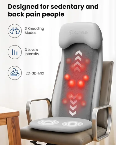 Miniatura 2 de COMFIER Shiatsu - Masajeador de espalda con calor, masajeador de tejido profundo con vibración, cojín de asiento de masaje Shiatsu 2D/3D