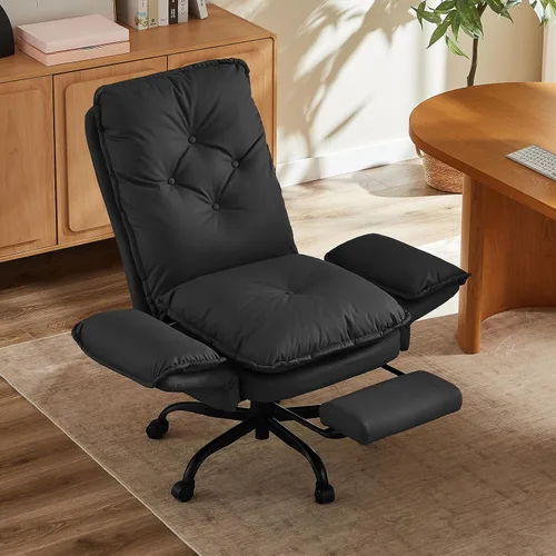Miniatura 6 de Bestier Silla de oficina con patas cruzadas con reposapiés, silla cruzada de respaldo alto con reposabrazos y ruedas reversibles, silla de oficina