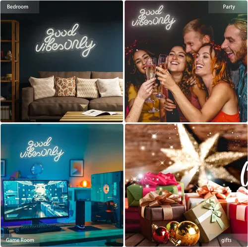 Miniatura 6 de Good Vibes Only - Letreros de neón para decoración de pared, luces de neón, letreros LED adecuados para sala de estar, bar de cerveza, sala de Blanco
