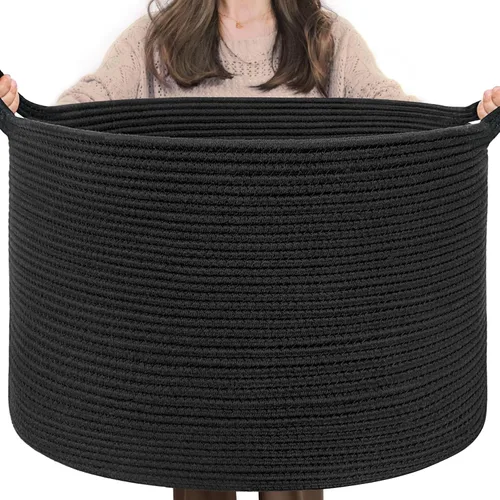 INDRESSME Canasta de manta XXXL de 21.7 x 21.7 x 13.8 pulgadas, cestas de almacenamiento tejidas de cuerda de algodón suave, cestas de juguetes para