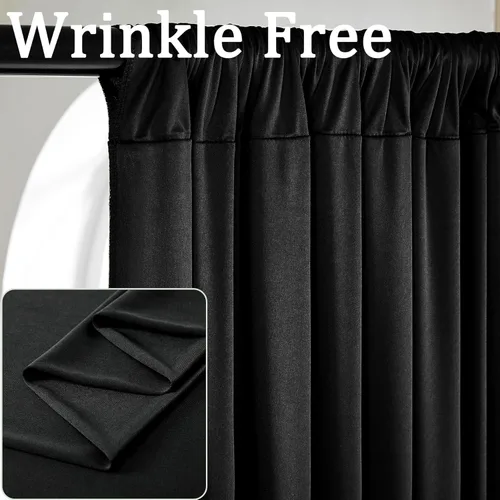 Miniatura 5 de Cortinas de fondo negras negras sin arrugas para fiestas, cortinas de tela gruesa para telón de fondo de fotos para cumpleaños, bodas, baby shower