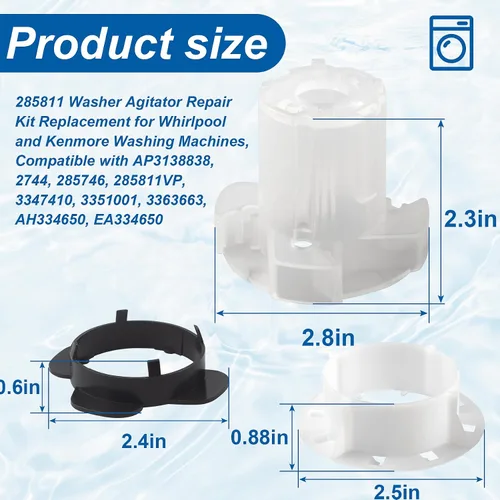 Miniatura 2 de 285811 Kit de reparación de agitador de lavadora de repuesto para lavadoras Whirlpool y Kenmore, compatible con AP3138838, 2744, 285746, 285811VP