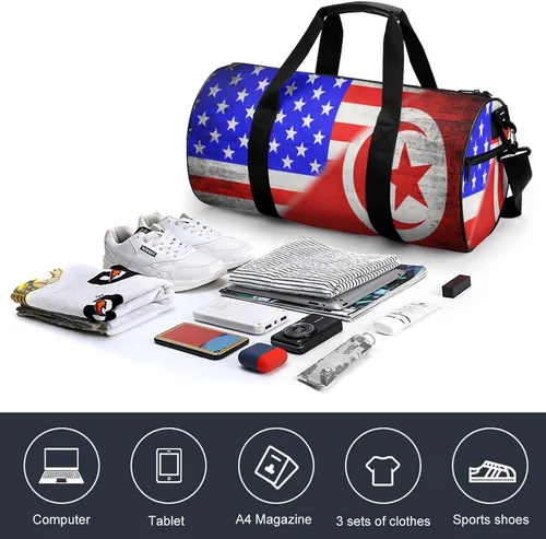 Miniatura 4 de Banderas de Estados Unidos y Túnez - Bolsa deportiva para gimnasio, bolsa de entrenamiento duradera, bolsa de lona con correa para el hombro
