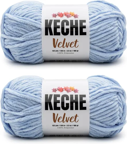 Miniatura 70 de Keche Hilo de terciopelo para ganchillo, manta de felpilla suave, voluminosa, hilo amigurumi, 3.53 oz (132 yardas), color azul bebé
