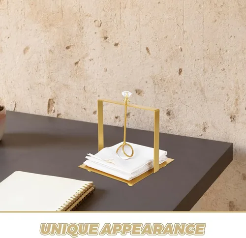 Miniatura 9 de MAGICLULU Metal Napkin Holder with Weighted Arm, Gold Metal Paper Towel Dispenser Stand for Kitchen and Dining Tabletop Use, Modern Square Napkin