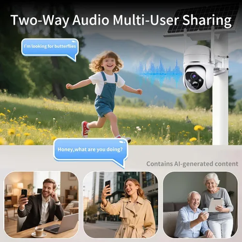Miniatura 6 de Cámara inalámbrica de seguridad solar de 3 MP con visión de 360 ° con batería solar, cámara WiFi con detección de movimiento AI/conversación de 2