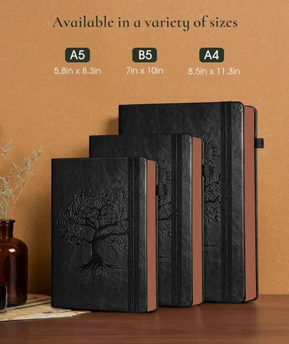 Miniatura 2 de Diario vintage de cuero con 300 páginas numeradas, diario rayado A4 para hombres y mujeres, diarios para escribir, cuaderno de rayas universitarias