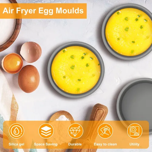 Miniatura 3 de 3 moldes de silicona para freidora de aire, 3 piezas reutilizables antiadherentes para huevos, alternativa a la olla de huevos en el Gris