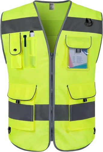 Miniatura 25 de TCCFCCT Hi Vis Chaleco de seguridad reflectante de alta visibilidad con 9 bolsillos para hombres y mujeres, chaleco de construcción con tiras