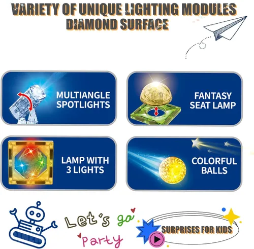 Miniatura 3 de BINZKBB 110 azulejos magnéticos, bloques de construcción magnéticos iluminados en 3D para niños, juguetes creativos de dinosaurios, juguetes