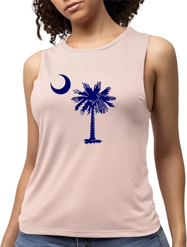 Camiseta sin mangas para mujer con logotipo de la bandera de Carolina del Sur Palmetto Moon Logo Carolinian Signature