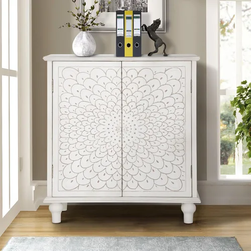 Miniatura 11 de MAISON ARTS Armario decorativo de buffet y aparador blanco con 2 puertas de almacenamiento para sala de estar, granja, cocina, gabinete de porcelana