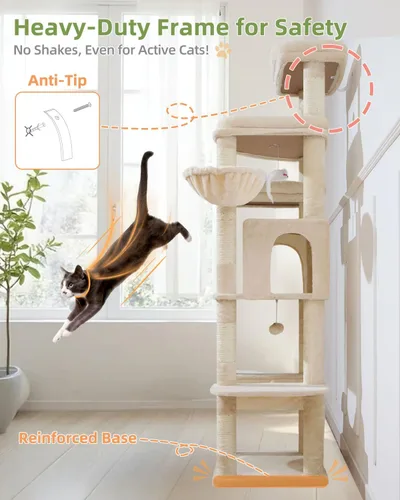 Miniatura 8 de Taoqimiao - Árbol para gatos de 71 pulgadas para gatos grandes de 20 libras +, 3 perchas gigantes, torre de árbol para gatos de varios niveles