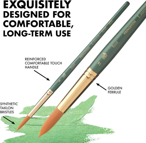 Miniatura 6 de Princeton Artist Brush Co. Lauren Series 4350 - Ventilador de mango corto tamaño 4 - Pincel sintético dorado individual para acuarela y pintura