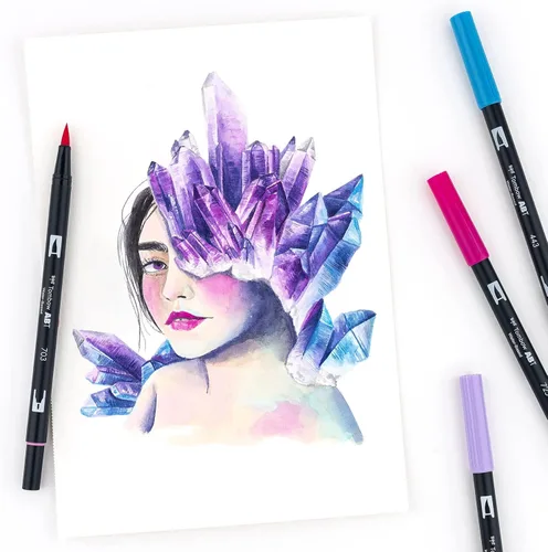 Miniatura 6 de Tombow 56188 Marcadores artísticos de doble pincel, Galaxy, paquete de 10. Marcadores mezclables, con pincel y punta fina