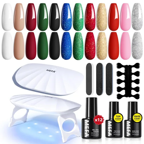 Miniatura 12 de MEFA Juego de 2 piezas de 15 ml de esmalte de uñas de gel, capa superior y base, esmalte de uñas de gel sin necesidad de limpieza, efecto de brillo