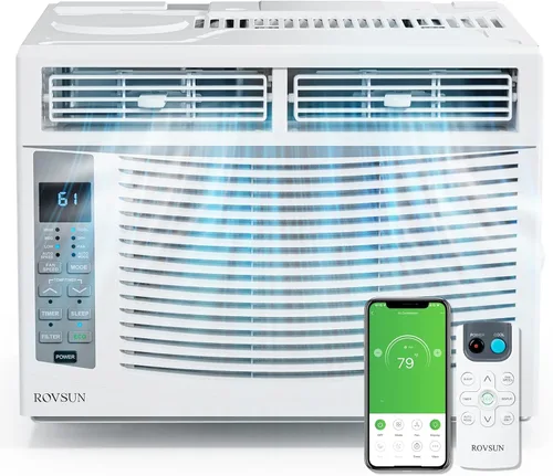 Miniatura 10 de ROVSUN Aire acondicionado inteligente de 14,000 BTU para ventanas con WiFi, ahorro de energía, con control remoto y aplicación, función