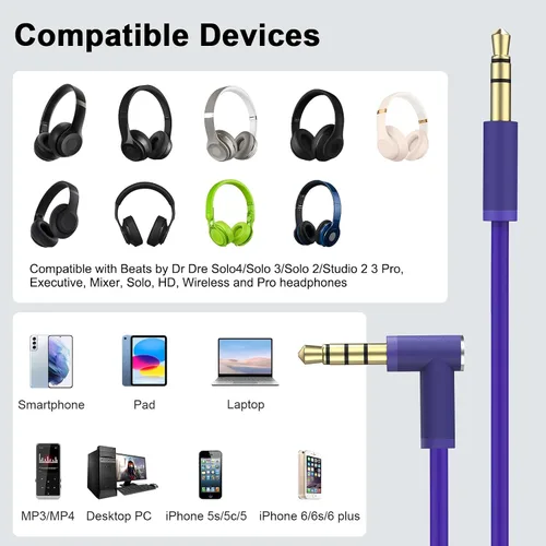 Miniatura 5 de Solo 3 cable de audio de repuesto con micrófono en línea y control de volumen compatible con Beats Headphone