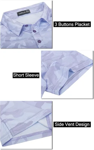 Miniatura 148 de TAPULCO Camisetas tipo polo de secado rápido para hombre, diseño de camuflaje, atléticas, ligeras, transpirables, casuales, para golf