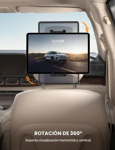 Miniatura 2 de Lamicall Soporte para tablet para reposacabezas de automóvil, compatible con funda gruesa, rotación de 360°, soporte de tableta de automóvil